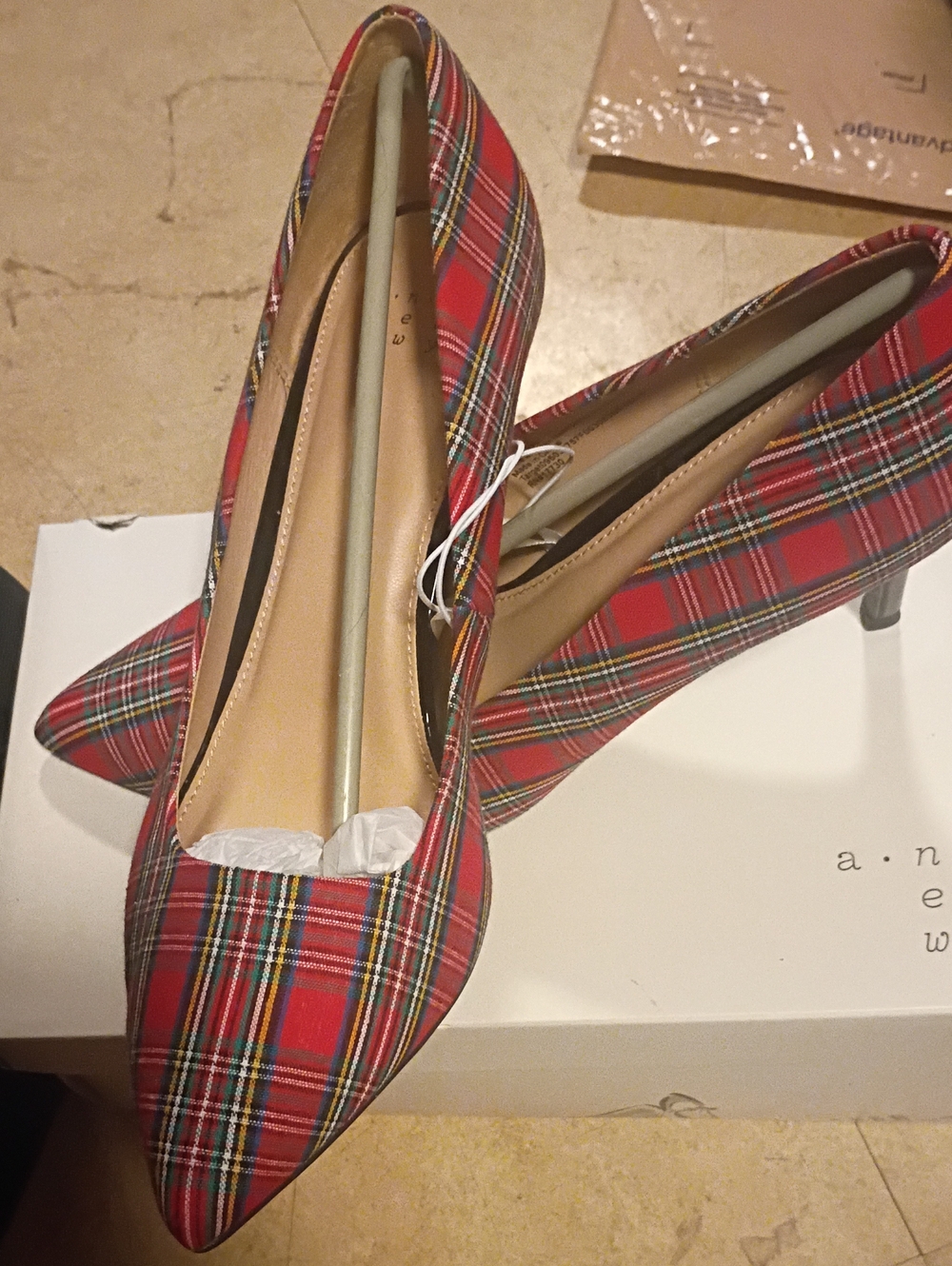 Plaid Pointed-Toe Women’s Heels - Red Tartan